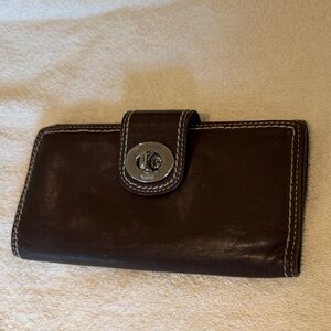 Coach Dark Brown Leather Wallet with Silver Clasp